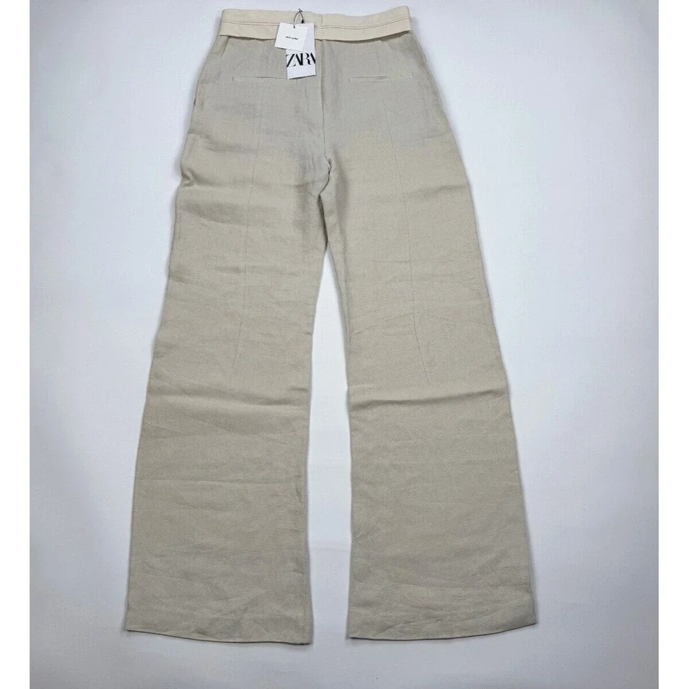 Zara Contrast Waist Linen Blend Pants Blogger favorite Women XS NEW‎ Zip Closure